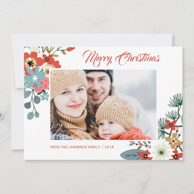 Cartão De Festividades Foto da Folhagem das Flores de Natal Modernas (Frente)