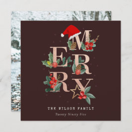 Cartão De Festividades Foto da Folhagem de Natal Castanha Rosa Dourada Re