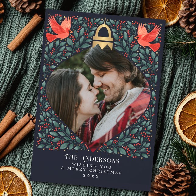 Cartão De Festividades Foto da Folhagem de Natal do Cardeal Folk (Criador carregado)