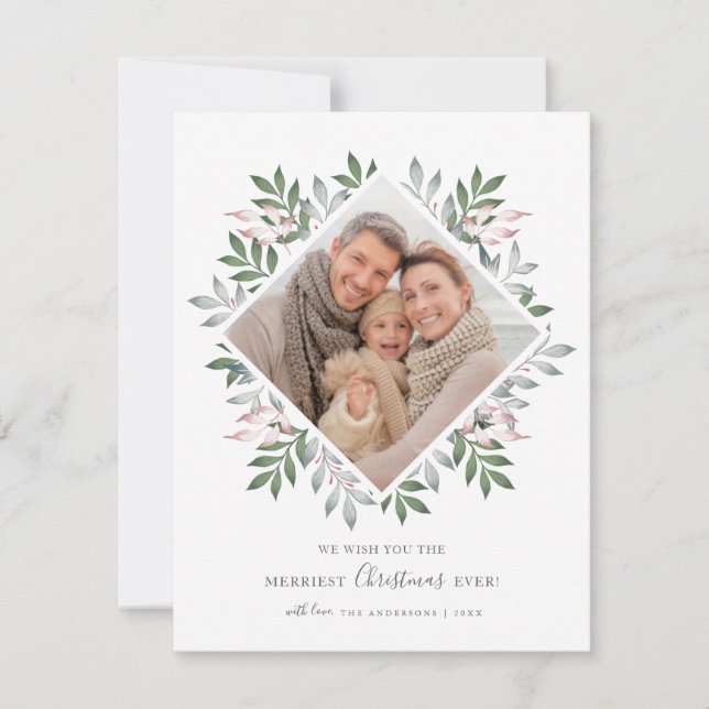 Cartão De Festividades Foto da Folhagem Festiva de Natal mais feliz (Frente)