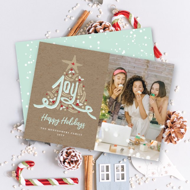 Cartão De Festividades Foto da Folhagem Rustic Hand Draked Joy Calliograf (Criador carregado)