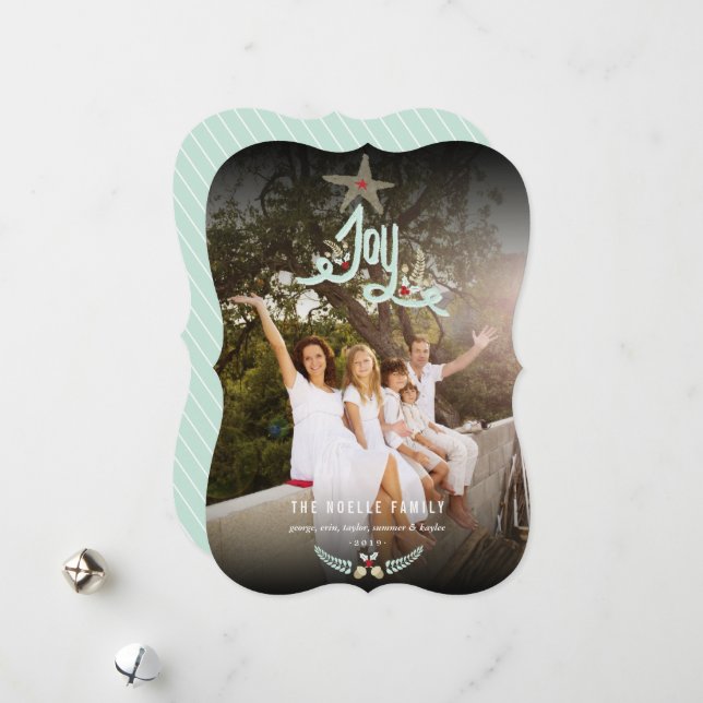 Cartão De Festividades Foto da Folhagem Rustic Hand Draked Joy Calliograf (Frente/Verso In Situ)