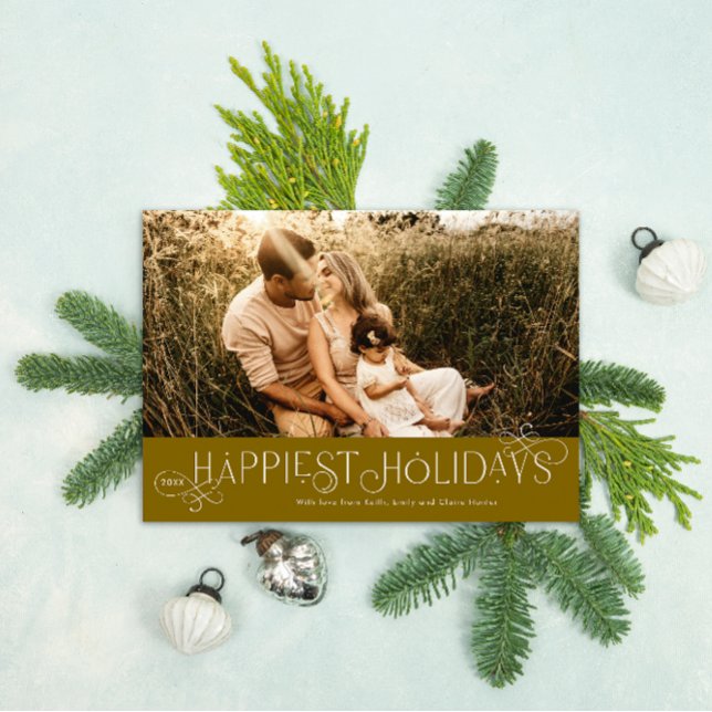 Cartão De Festividades Foto da Fonte Loop de Loop Flourished (Loop de Loop Swirls Photo Holiday Card)