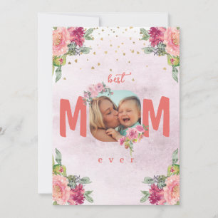 Cartão De Festividades Foto da Mamãe, Flores e Mensagem Personalizada