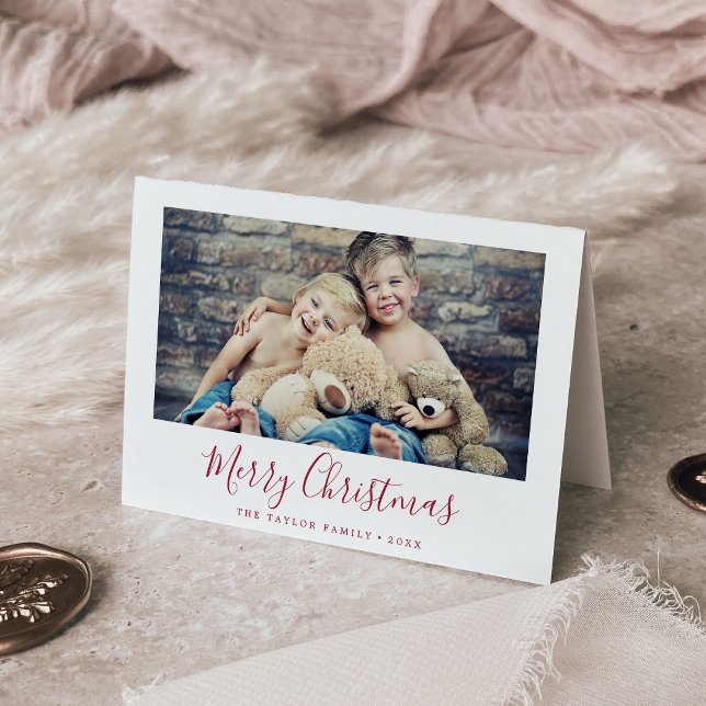 Cartão De Festividades Foto da paisagem de Natal de Merry Vermelho Minima (Criador carregado)