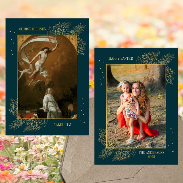 Cartão De Festividades Foto da Páscoa de ressurreição de Jesus cristão (Religious Christian Catholic Jesus Christ is Risen Resurrection Easter Family Photo Holiday Card)