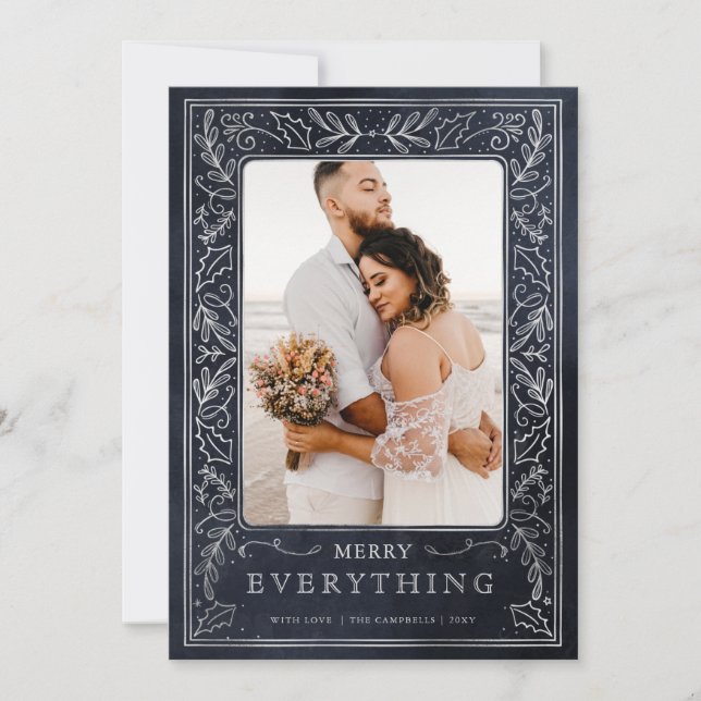 Cartão De Festividades Foto da pasta de rolagem Holly marinho Silver (Frente)