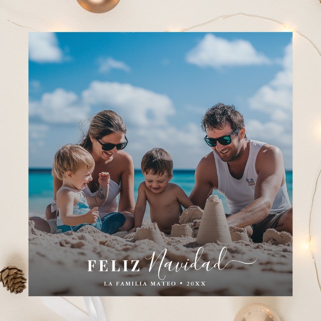 Cartão De Festividades Foto da praia da família natalícia Feliz Navidad e (Criador carregado)