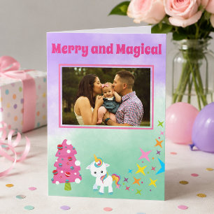 Cartão De Festividades Foto da sua família no Unicorn Christmas