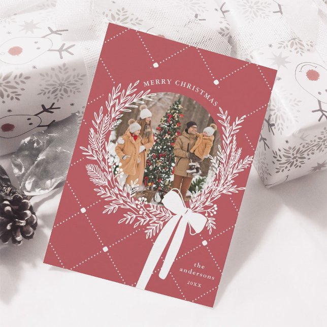 Cartão De Festividades Foto da Terra Vermelha e White de Natal (Criador carregado)