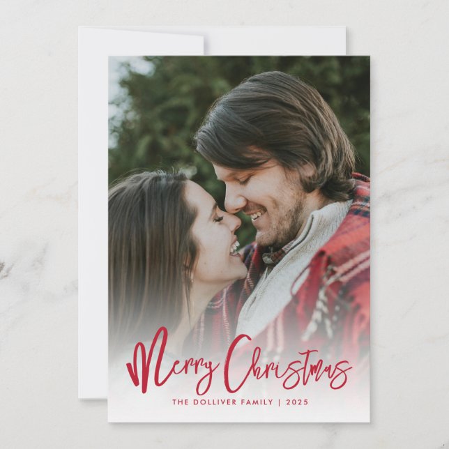 Cartão De Festividades Foto da Tipografia Vermelha Feliz Natal (Frente)