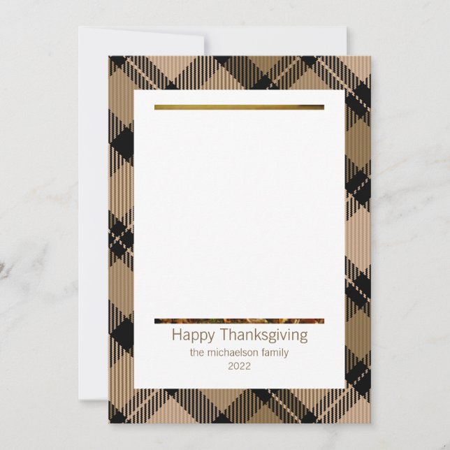 Cartão De Festividades Foto da Xadrez de Brown Tartan, Rustic Modern Fall (Frente)