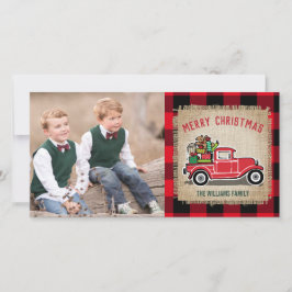 Cartão De Festividades Foto da Xadrez Rustic Vintage Red Truck Buffalo