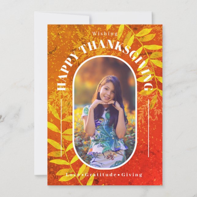 Cartão De Festividades Foto de Ação de Graças Laranja Moderno (Frente)