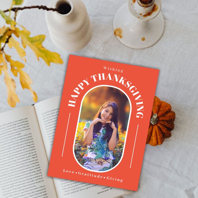 Cartão De Festividades Foto de Ação de Graças Laranja Moderno (Criador carregado)