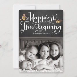 Cartão De Festividades Foto de Ação de Graças Rustic Faux Chalkboard Happ