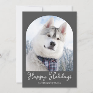 Cartão De Festividades Foto de animal de estimação Cinza Prata Feliz Nata