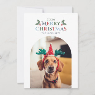 Cartão De Festividades Foto de Animal de Estimação da Família Feliz Natal