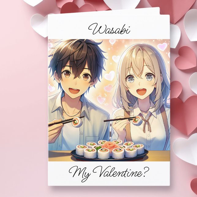 Cartão De Festividades Foto de Anime Fofo de Sushi no Dia dos Namorados (Criador carregado)