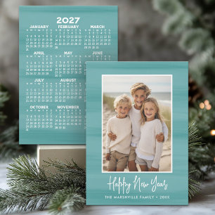 Cartão De Festividades Foto de Ano Novo com calendário de 2027