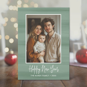 Cartão De Festividades Foto de Ano Novo com verde suave em aquarela