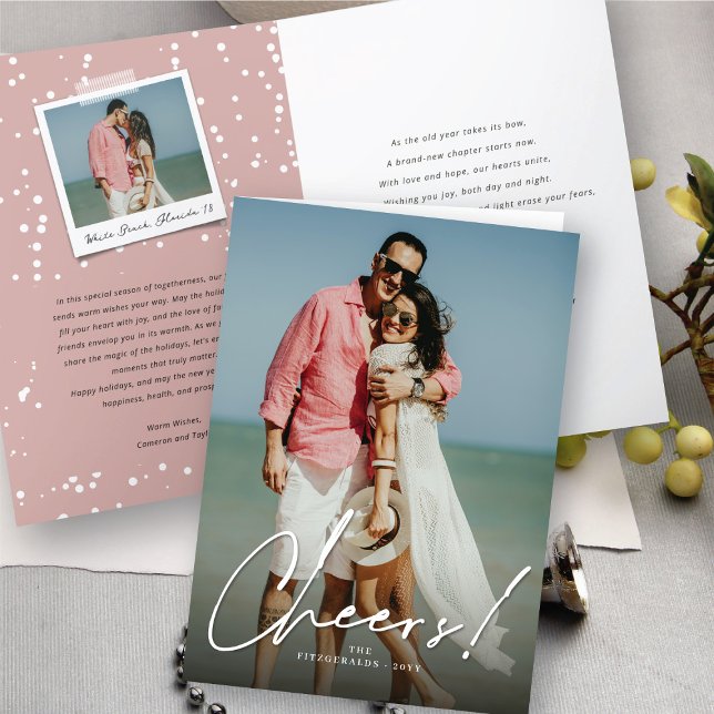 Cartão De Festividades Foto de Ano Novo da Caligrafia Simples de Script (Criador carregado)