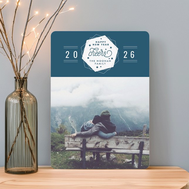 Cartão De Festividades Foto de Ano Novo Geométrica Cheer (Criador carregado)