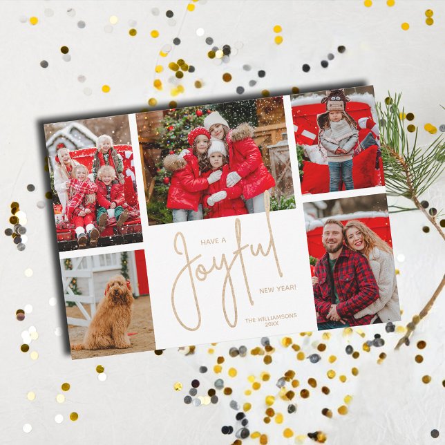 Cartão De Festividades Foto de Ano Novo JUSTO 5 (Have a JOYFUL New Year 5 Photo Holiday Cards - Order INSTANT DOWNLOAD and or PRINTED or both!)