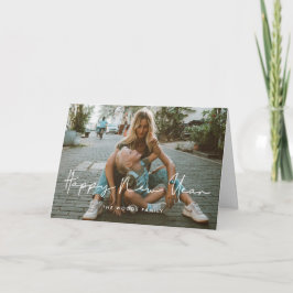 Cartão De Festividades Foto de Ano Novo minimalista escrita à mão