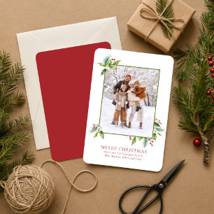Cartão De Festividades Foto de Aquarela de Natal com Folhas de Azevinho e
