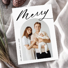 Cartão De Festividades Foto de Arco Preto com Script de Feliz Minimalista