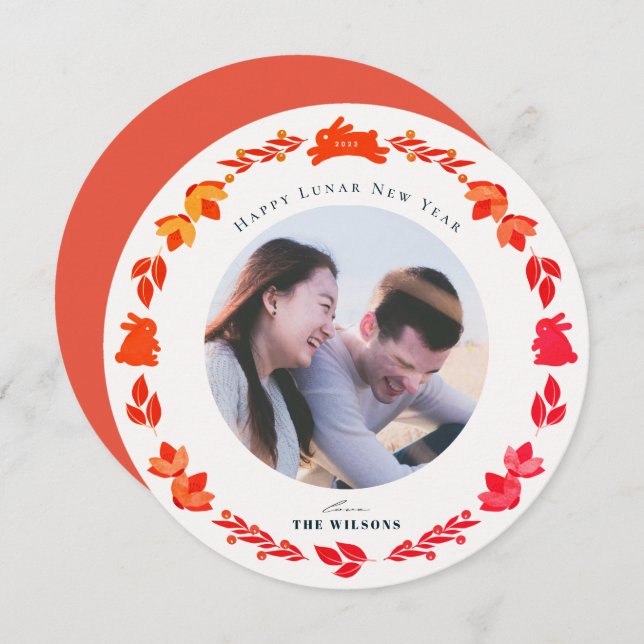 Cartão De Festividades Foto de Arte Folclórica Vermelha Chinesa Ano Novo (Frente/Verso)