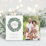 Cartão De Festividades Foto de árvore de pinheiro de saudações da tempora<br><div class="desc">Pine Tree Wreath Christmas | Cartão de Férias com o script "Saudações da Época" e um padrão de ramificação de pinho no verso. Para personalização mais avançada deste design,  clique no BOTÃO FERRAMENTA DESIGN AZUL para alterar a fonte,  o tamanho e a cor. Itens correspondentes também estão disponíveis.</div>