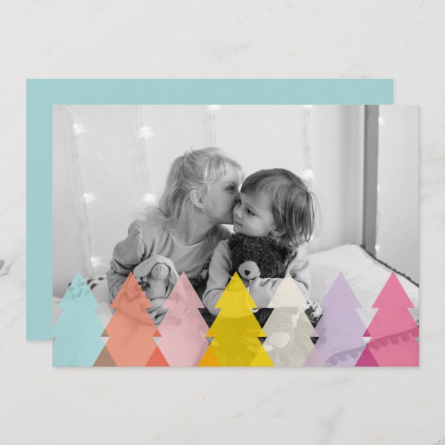 Cartão De Festividades Foto de Árvores de Natal Brilhantes Modernas (Frente/Verso)