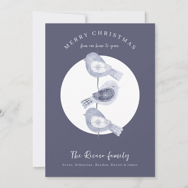 Cartão De Festividades Foto de Aves Azuis do Natal Nórdico (Frente)