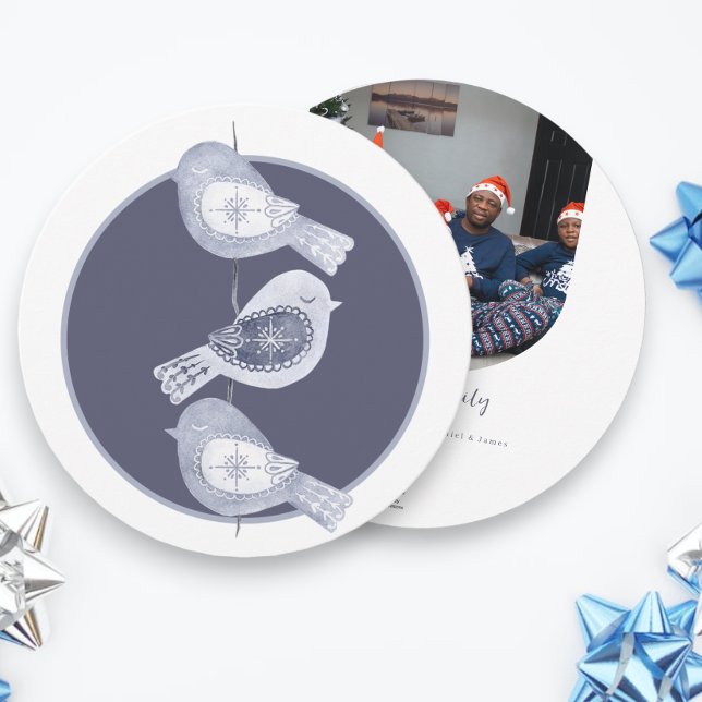 Cartão De Festividades Foto de Aves Azuis do Natal Nórdico (Nordic Christmas Blue Birds Photo Holiday Cards from Ricaso)