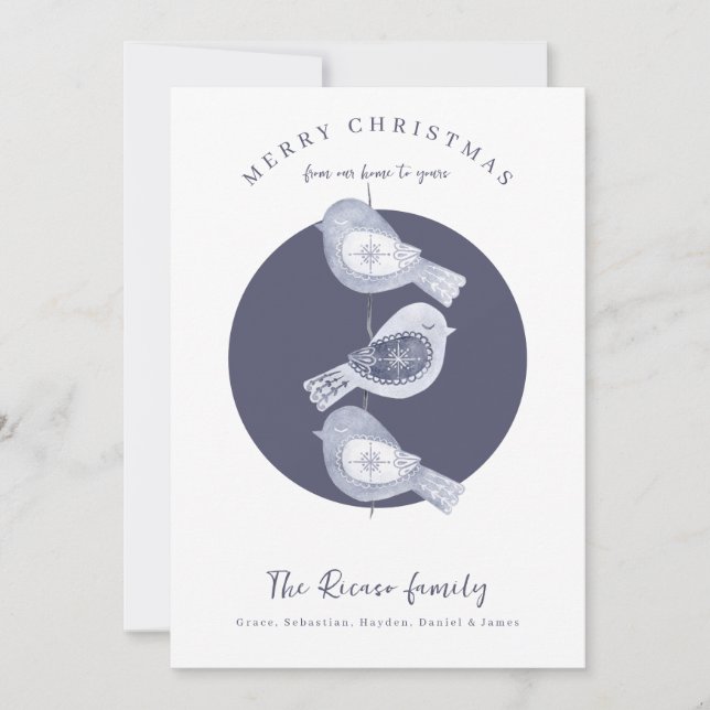 Cartão De Festividades Foto de Aves Azuis do Natal Nórdico (Frente)