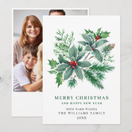 Cartão De Festividades Foto de Azevinho Festivo com Frutas Natal Saudação