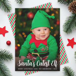 Cartão De Festividades Foto de Bebê do Elfo Mais Fofo do Papai Noel Scrip