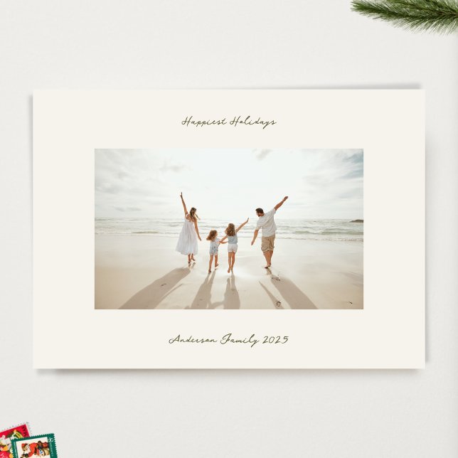 Cartão De Festividades foto de bege verde-claro-verde-de-natal manuscrito (Criador carregado)