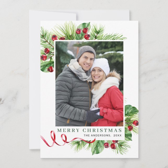 Cartão De Festividades Foto de Boas Festas de Natal com Folhas e Frutas d (Frente)