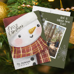 Cartão De Festividades Foto de bonitão Snowman Flocos de neve Feliz Natal<br><div class="desc">Deseje aos seus amigos e familiares um Feliz e alegre Natal e um Feliz ano novo com este belo cartão de feriado Snowman. Basta carregar sua foto favorita da família e personalizar com sua própria mensagem para o novo ano.</div>