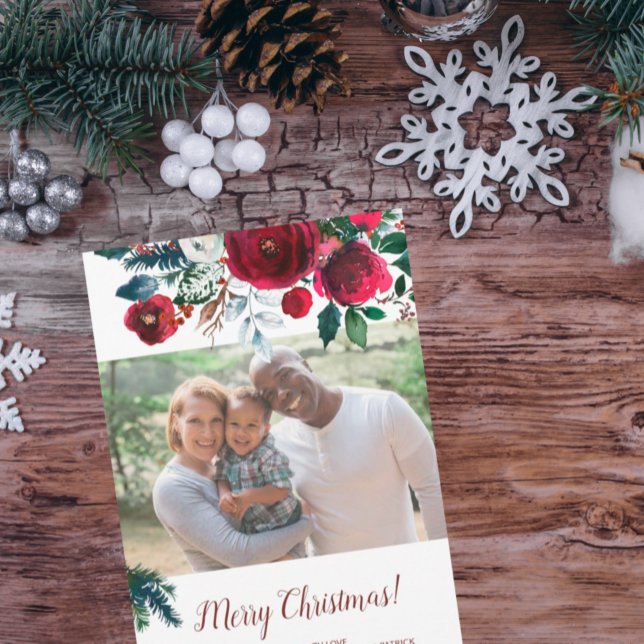 Cartão De Festividades Foto de buquê floral de aquarela de Natal sazonal (Criador carregado)