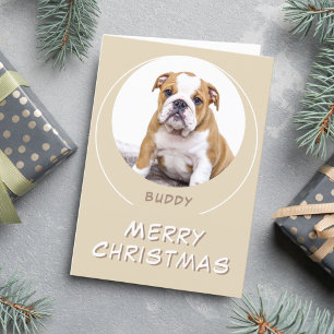 Cartão De Festividades Foto de Cachorro de Estimação Redondo Beige Adoráv