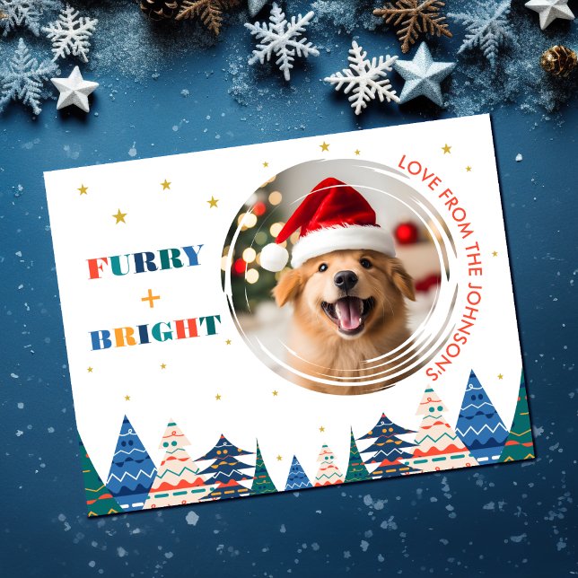 Cartão De Festividades Foto De Cachorro De Furto E Brilho (Furry & Bright Dog Lover Photo Christmas Card)