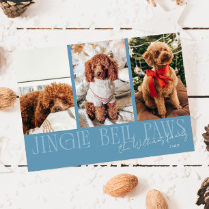 Cartão De Festividades Foto de cachorro em jeans azul no Natal com patas