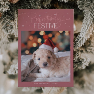 Cartão De Festividades Foto de Cachorro Festiva Rosa de Natal Positivamen