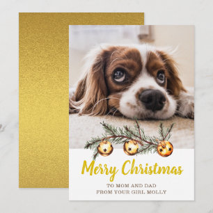 Cartão De Festividades Foto de Cachorro Fofo Feliz Natal Mamãe Papai Dour