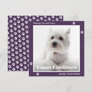 Cartão De Festividades Foto de Cachorro Westie com Pegadas Roxas
