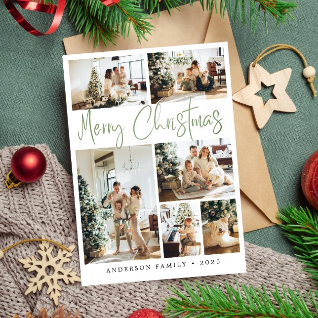 Cartão De Festividades Foto de caligrafia de Natal Sage Green (Criador carregado)